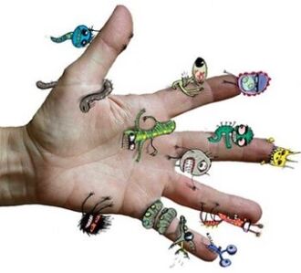 germs and parasites on a human hand
